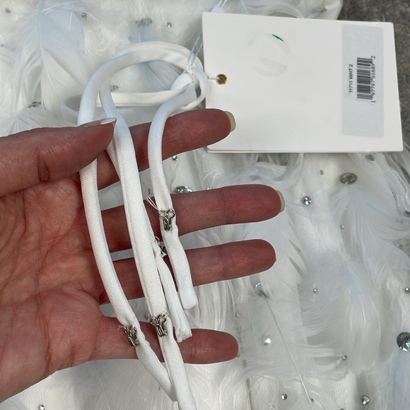 NWT Mac Duggal White Feather Rhinestone Sweetheart Strapless Gown Dress Wedding - Picture 16 of 17